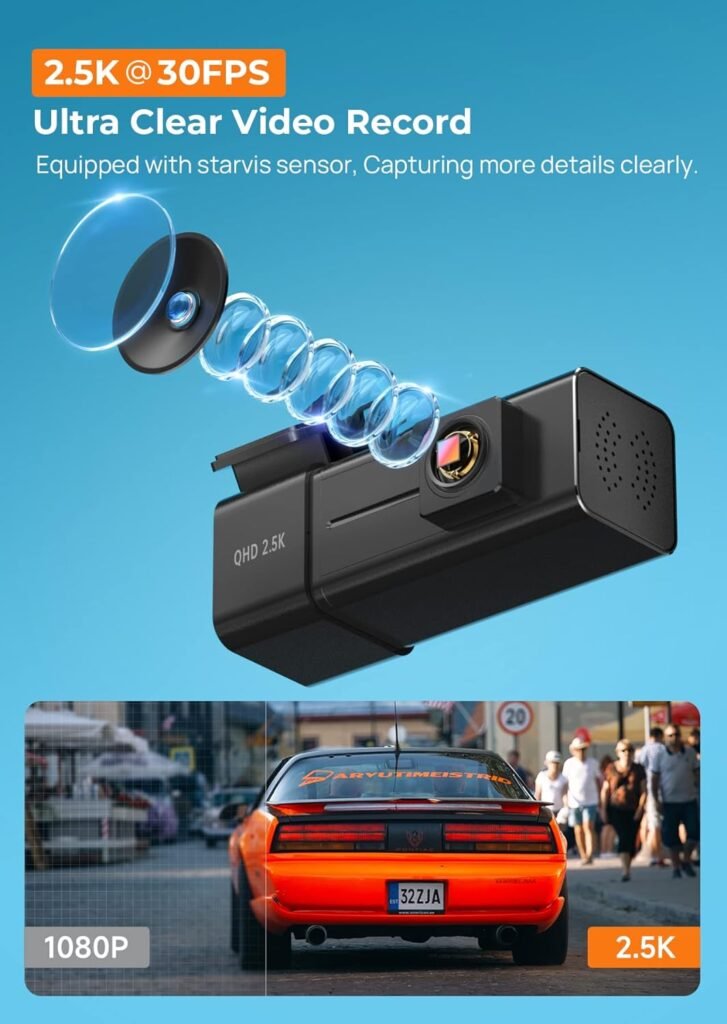 Dash Cam WiFi 2.5K 1440P Front Dash Camera for Cars, E-YEEGER Car Camera Mini Dashcams with App, Night Vision, 24H Parking Mode, G-Sensor, Loop Recording, Free 32G Card, Support 256GB Max