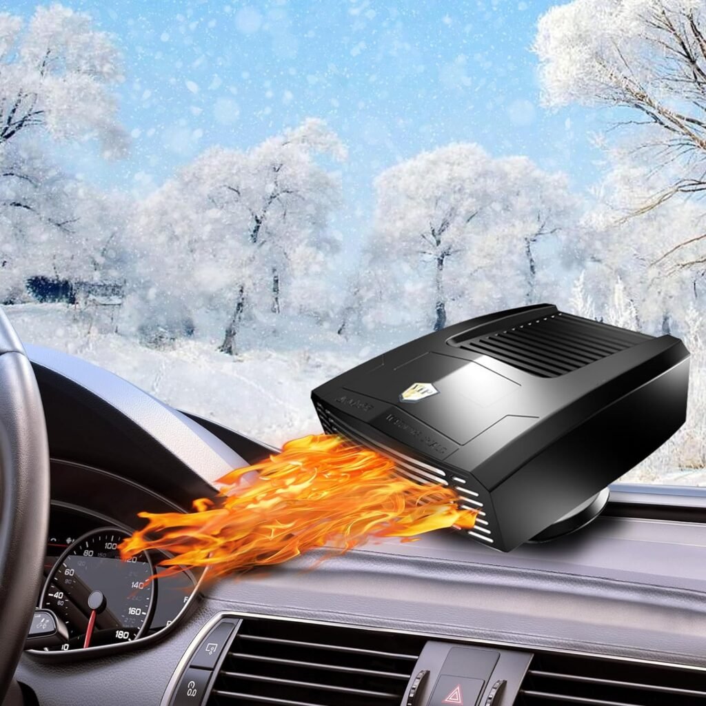 Fametiy Portable Car Heater,Auto Heater Fan,Car Windshield Defogger Defroster,2in1 Fast Heating or Cooling Fan,12V150W Auto Ceramic Heater Fan Fast Heating360Degree Rotary Defroster Defogger (Black)