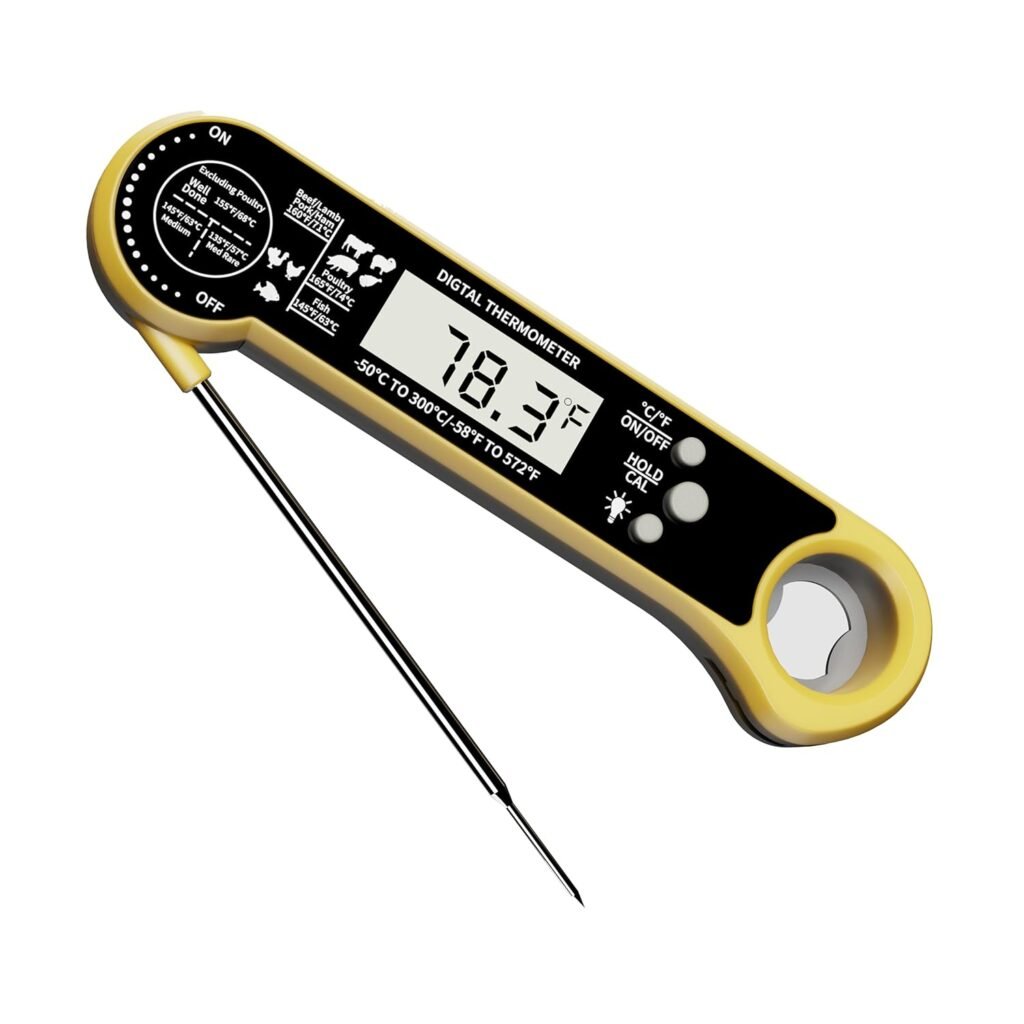 Instant Read Meat Thermometer Digital, judogolf ipx6 Candy Thermometer Food Thermometer Cooking Thermometer with Backlight, Calibration, and Foldable Probe for Grilling(Yello)