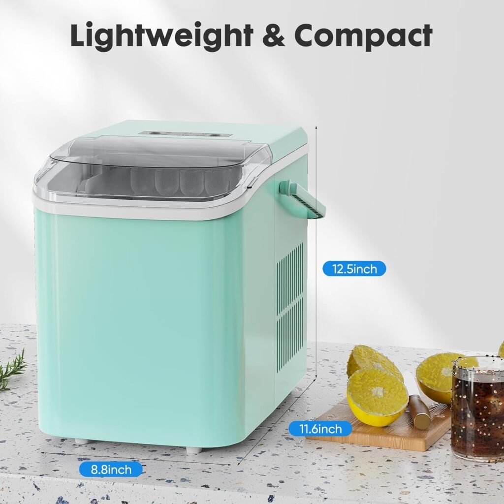 Sweetcrispy Countertop Ice Maker, Portable Ice Machine Self-Cleaning with Ice Scoop, Basket and Handle, 9 Cubes in 6 Mins, 26.5lbs/24Hrs, 2 Sizes of Bullet Ice for Home Kitchen Office Party, Black